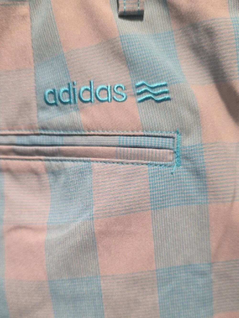 (J44) adidas Light Blue Plaid Flat Front Men's Shorts